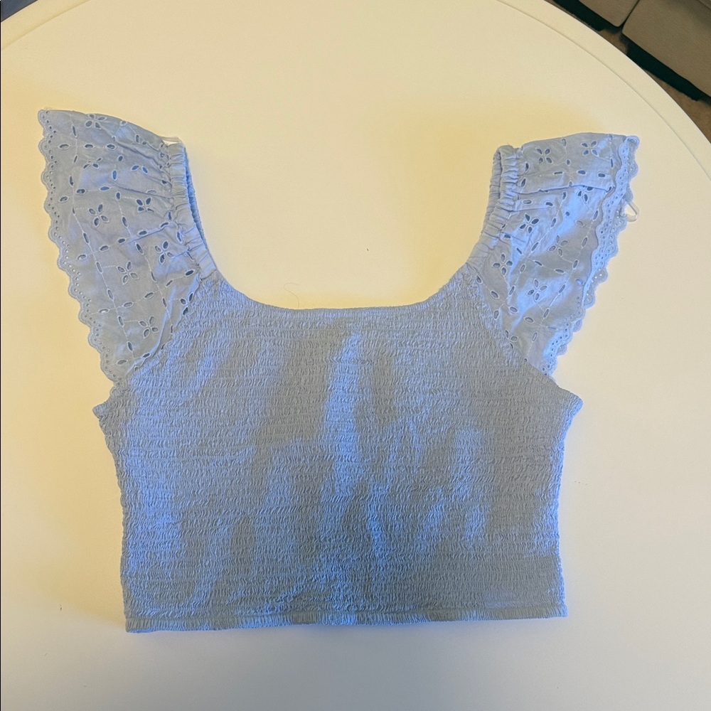 Light Blue Eyelet Sleeve Women's Top